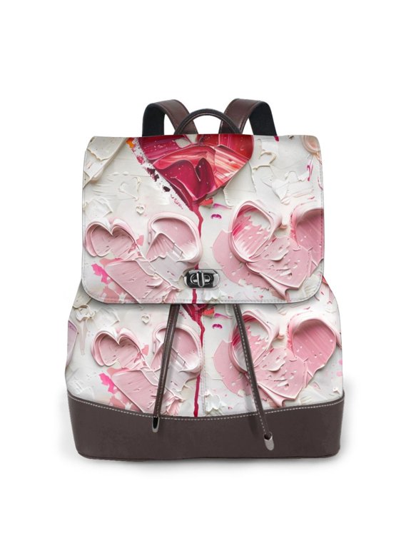 Textured Heart Abstract Art rint Leather Backpack,Trendy Leather Backpack,PU Leather Daypack, Ideal for Work, School, Nurse, College & Travel