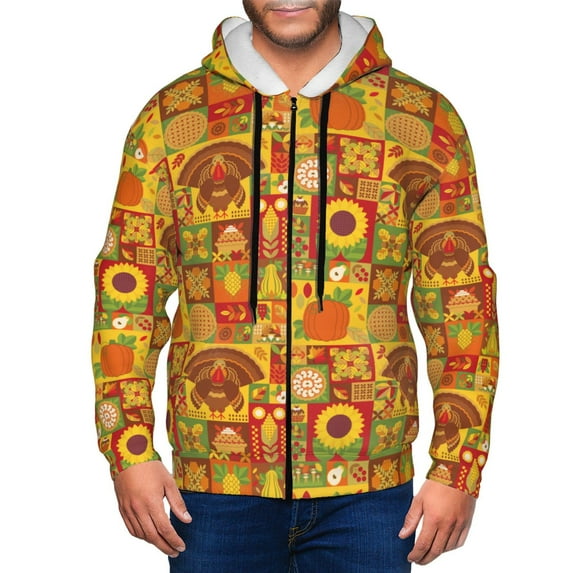 Honeii Thanksgiving Day Print Hoodies for Men, Pullover & Full Zip, Breathable Zip up Hoodie, Sweatshirt-3X-Large