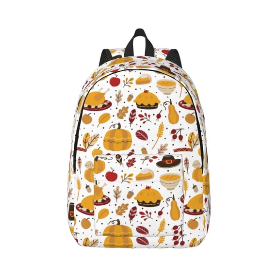 Honeii Thanksgiving Print Canvas College Laptop Backpack, Durable Rucksack Travel Notebook Bag School Backpack Book Bag for Men Women-Small