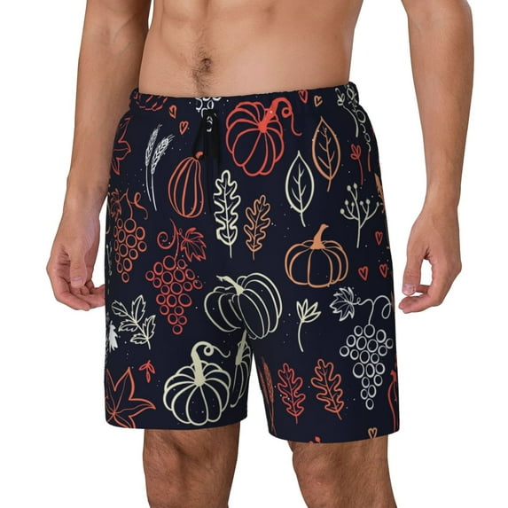 Honeii Thanksgiving Print Men's Swim Shorts,Mens Swim Trunks,Breathable Mesh Beach Shorts for Swimming,Surfing, and Beach Activities-Medium