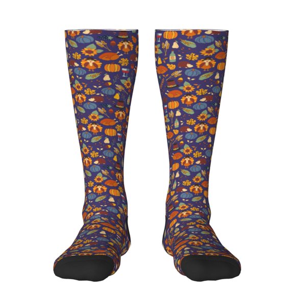 Honeii Thanksgiving Turkey 2 Print Long Socks,Novelty Design Socks Gift for Men and Women,Crew Socks,Calf Socks