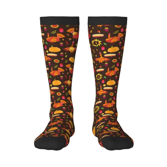 Honeii Thanksgiving Turkey Print Long Socks,Novelty Design Socks Gift for Men and Women,Crew Socks,Calf Socks