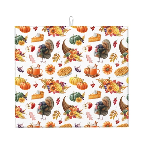 Honeii Thanksgiving Turkeys 1 for Dish Drying Mat for Kitchen Counter, Non-slip Rubber Backed, Hide Stain Kitchen Super Absorbent Draining Mat, Dish Rack Pad