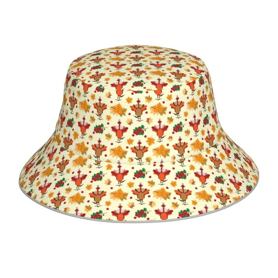 Honeii Thanksgiving Turkeys for Unisex Bucket Hat Waterproof Rain Hat Reversible Shiny Rave Bucket Hat for Concert Festival Boonie Cap