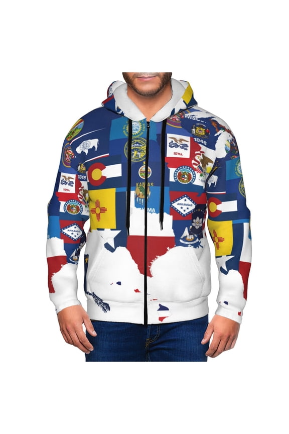 The Map Of United States Print Hoodies for Men, Pullover & Full Zip, Breathable Zip up Hoodie, Sweatshirt-Small