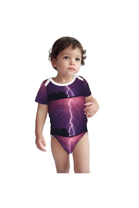 Thunderstorm Violet Purple Pattern unisex-baby Short-sleeve Bodysuit,One-piece Bodysuit 100% Organic Cotton-
