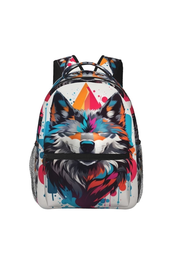 Tie-Dye Wolf Head Print Backpack for Both Men and Women, Basic Bookbag for College, Work, or Travel,Rucksack Computer Bag-One Size