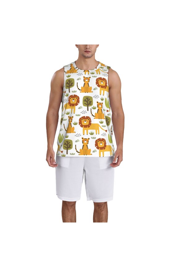 Tiger Lion print basktball shirt for men and women, Unisex basketball jersey for Theme party-Medium