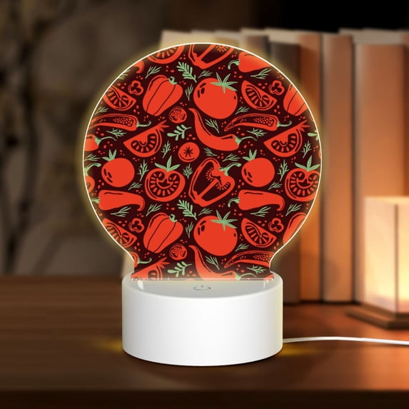 Honeii Tomatoes And Chili Print Acrylic LED Night Lamp,Round Touch-Control Night Light with 3 Lighting Modes,for Bedrooms, Living Rooms, and Gifting