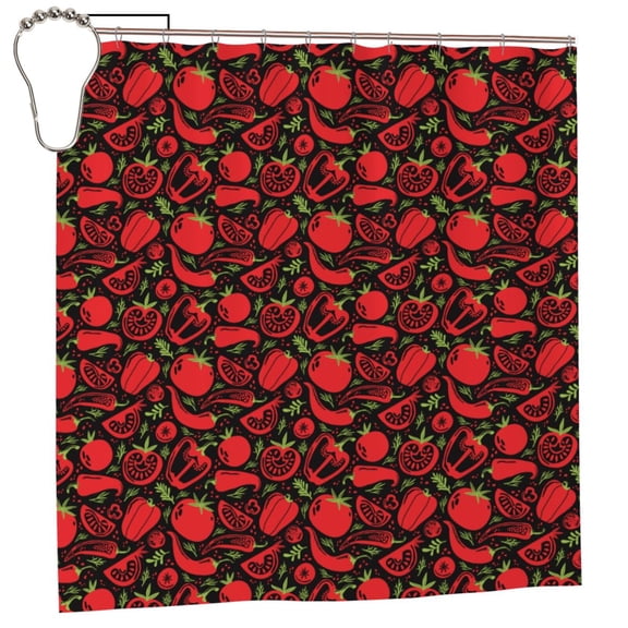 Honeii Tomatoes And Chili Print Shower Curtain 72x72in,Bathroom Curtain,Waterproof Fabric Shower Curtain Set with Hooks