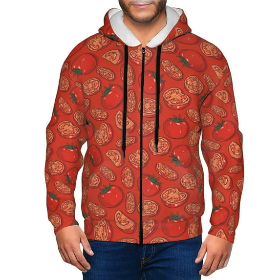 Honeii Tomatoes Print Hoodies for Men, Pullover & Full Zip, Breathable Zip up Hoodie, Sweatshirt-Small