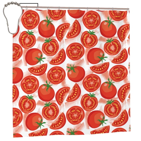 Honeii Tomatoes Print Shower Curtain 72x72in,Bathroom Curtain,Waterproof Fabric Shower Curtain Set with Hooks
