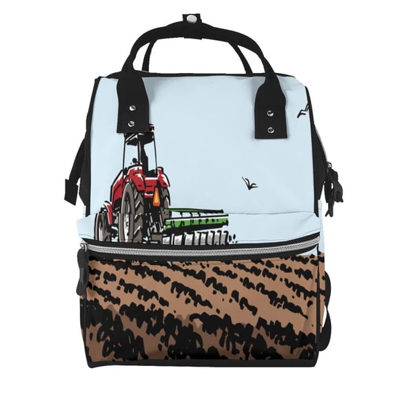 Honeii Tractor plowing a field Pattern Mummy Diaper Bag Backpack Durable Maternity Baby Nappy Casual Shoulder Bags Travel Hiking Outdoor Pack