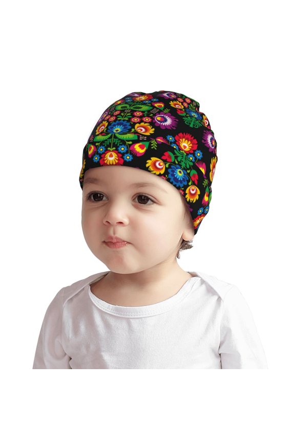 Traditional Floral Polish or Baby Beanie 0-6 Months 6-12-24 Months Kids Winter Hat,Toddler Beanies Baby Girl Boy Hat Warm Cap for Baby, Infant, Toddler-Large