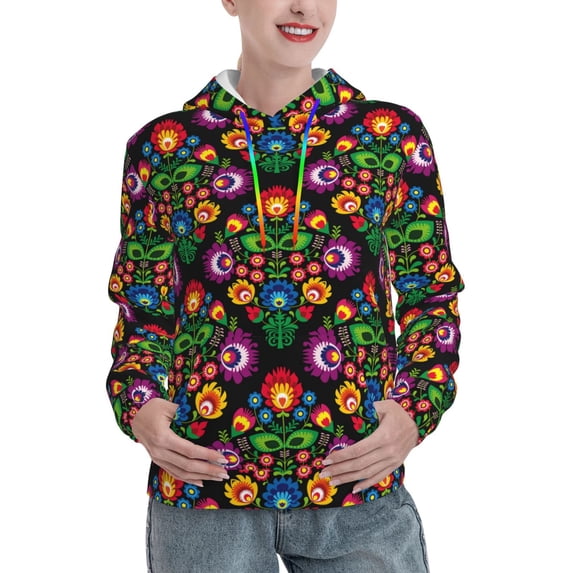 Honeii Traditional Floral Polish Pattern Womens Oversized Hoodies Long Sleeve Sweatshirts Pullover Fall Outfits with Pocket-
