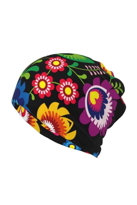 Traditional Floral Polish Print Winter Beanie Daily Hat - Thermal Polar Fleece Ski Running Hat Skull Cap for Men and Women,Beanie