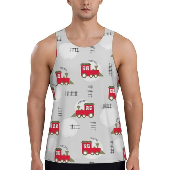 Honeii Trains Pattern Men's Workout Tank Top Casual Sleeveless Gym Muscle Shirts Bodybuilding Tee-4X-Large