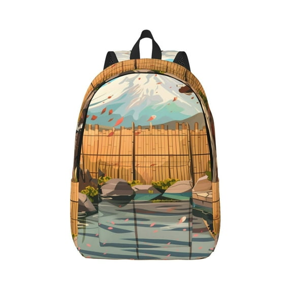 Honeii Tranquil Garden Landscape Print Canvas College Laptop Backpack, Durable Rucksack Travel Notebook Bag School Backpack Book Bag for Men Women-Small