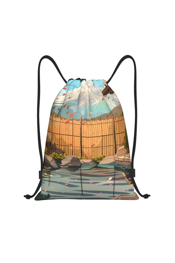 Tranquil Garden Landscape Print Drawstring Backpack,Drawstring Bags String Backpack Gym Cinch Sack Backpack Sport Bag Draw-Small