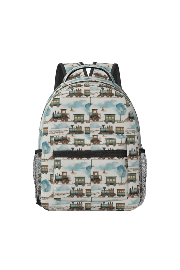 Transport Train Print Backpack for School,15.6 inch Laptop Back Pack for High School and College Students, Waterproof Computer Bookbag-One Size