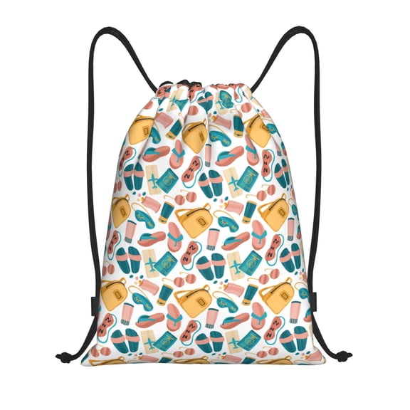 Honeii Travel Elements Print Drawstring Backpack,Drawstring Bags String Backpack Gym Cinch Sack Backpack Sport Bag Draw-Small