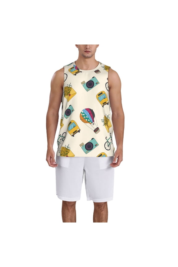 Travel Elements print basktball shirt for men and women, Unisex basketball jersey for Theme party-Small