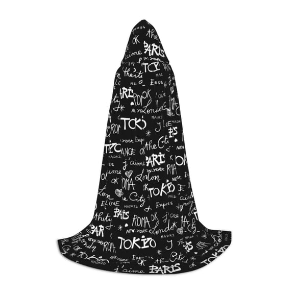 Honeii Travel The World Print Poncho Cape, Cloak Coat, Snuggly Hooded Wearable Blanket, Hooded Cape For Teenagers,Halloween Costumes-Large
