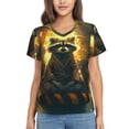 thumbnail image 1 of Honeii Tree Meditating Raccoon Print Women's Classic V-Neck T-Shirt,Womens Fashion Tops,Stylish Everyday Top for Women, Casual Summer Spring Outfits Clothes-Large, 1 of 5