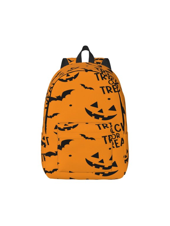 Trick Or Treat Print Canvas College Laptop Backpack, Durable Rucksack Travel Notebook Bag School Backpack Book Bag for Men Women-Small