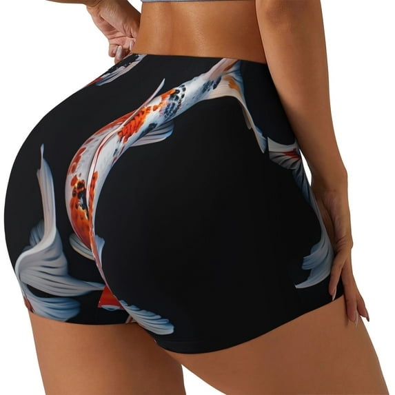 Honeii Tricolor Koi Fish Trio Print Women's Workout Shorts, Gym Shorts for Active Wear, Sports Shorts,Women's Running Shorts,Quick Dry Athletic Shorts-Small