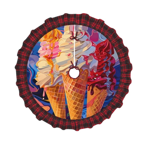 Honeii Trio Of Dripping Cones Pattern Christmas Tree Skirt, Christmas Ribbon Holly Winter Holiday Tree Mat Decoration-48"