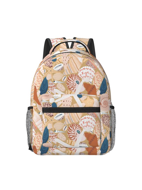Tropical Beach Sea Shell Print Backpack for School,15.6 inch Laptop Back Pack for High School and College Students, Waterproof Computer Bookbag-One Size