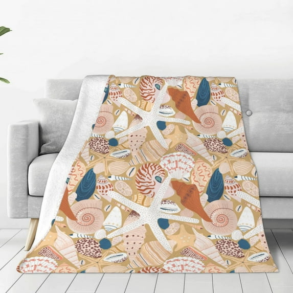 Honeii Tropical Beach Sea Shell Print Fleece Blanket - Throw Blanket for Bed, Sofa, Couch, Camping, and Travel , Microplush Ultra Soft Warm Blanket-40"x30"