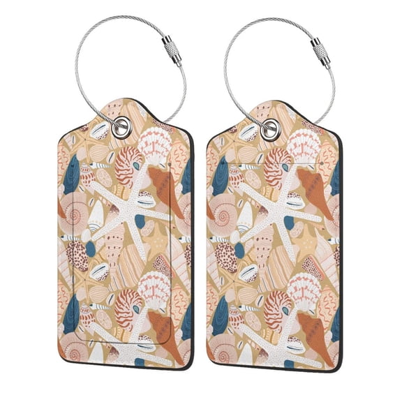 Honeii Tropical Beach Sea Shell Print Leather Luggage Tag for Suitcases,ID Tags,Bag Tags for Luggage,Functional Travel Tag-1