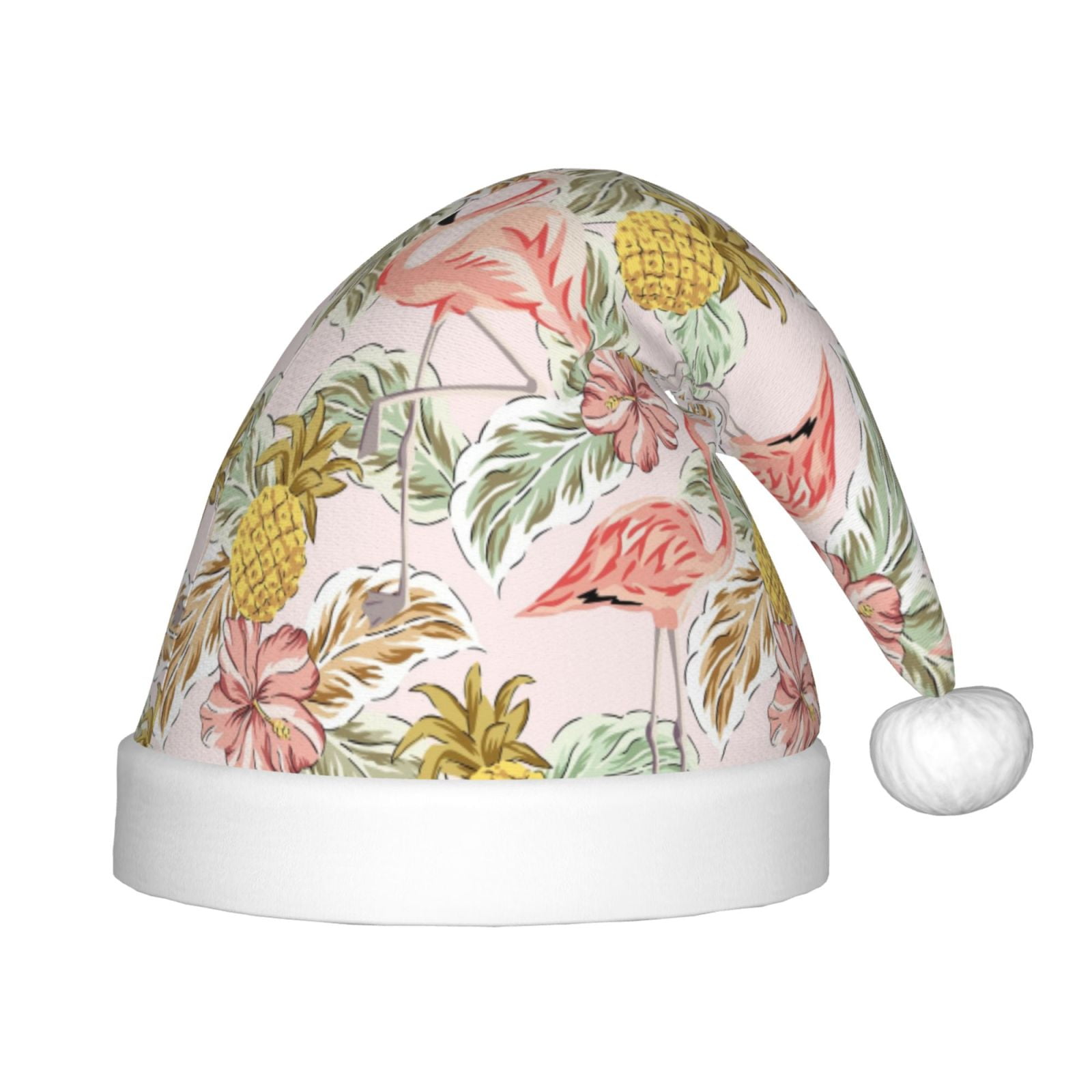 Honeii Tropical Flamingo Pineapple Print Hat Santa Claus Hat For Xmas Party, Christmas Caps For Boys Girls Child,Christmas Beanie