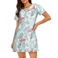 thumbnail image 1 of Honeii Tropical Flamingo Print Women's Loose Short Sleeve Nightgown, Soft Cotton Sleepwear, Comfy Loose Fit Pajama Dress for Sleep and Lounge, 1 of 6