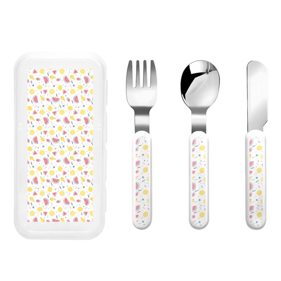 Honeii Tropical Fruit Print Children's Knife, Fork And Spoon Set,Reusable Utensils Set with Case,Travel Cutlery Set,for Kids Adults Camping