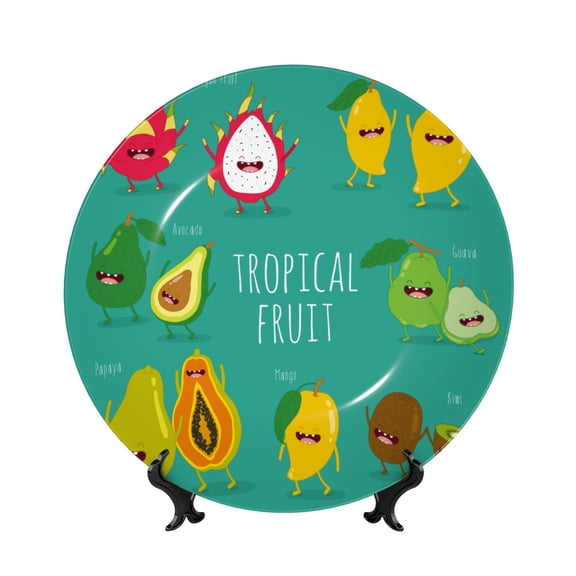 Honeii Tropical Fruit Print Elegant Bone China Decorative Plate, Porcelain Plate,Art Crafts,Ceramic Ornaments for Home Office Wall Decor-10in