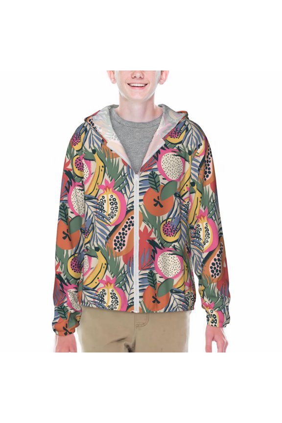 Tropical Fruit Print Sun Protection Jacket Hooded Cooling Shirt with Pockets Hiking Outdoor Performance-