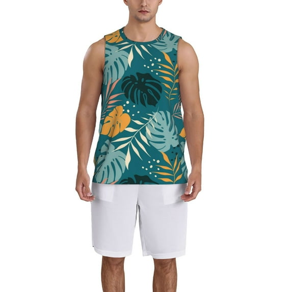 Honeii Tropical Leaves print basktball shirt for men and women, Unisex basketball jersey for Theme party-X-Large
