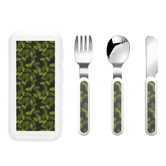 Honeii Tropical Palm Leaves Fern Leaf Print Children's Knife, Fork And Spoon Set,Reusable Utensils Set with Case,Travel Cutlery Set,for Kids Adults Camping