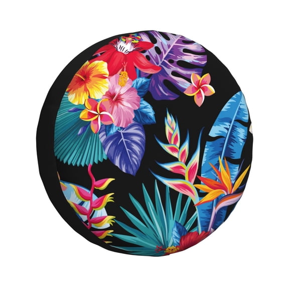 Honeii Tropical Palm Leaves Print Tire Covers, Waterproof Anti-UV Sun Snow Rain Tire Covers for Trailers, RV, Camper, SUV, Truck-17 inch