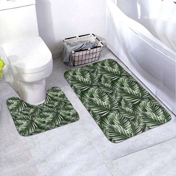 Honeii Tropical Palm Leaves1 Pattern Bathroom Anti-Skid Pad Bathroom Mat Vintage Seamless Pattern Not-Slip Toilet Rug Set