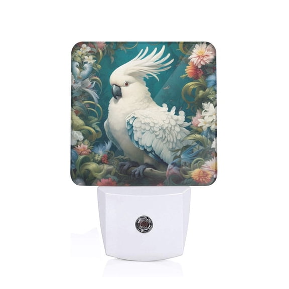 Honeii Tropical Parrot Floral Artwork Print LED Night Light with Light Sensor, Night Lights Plug Into Wall,Ideal for Bedrooms and Hallways-US