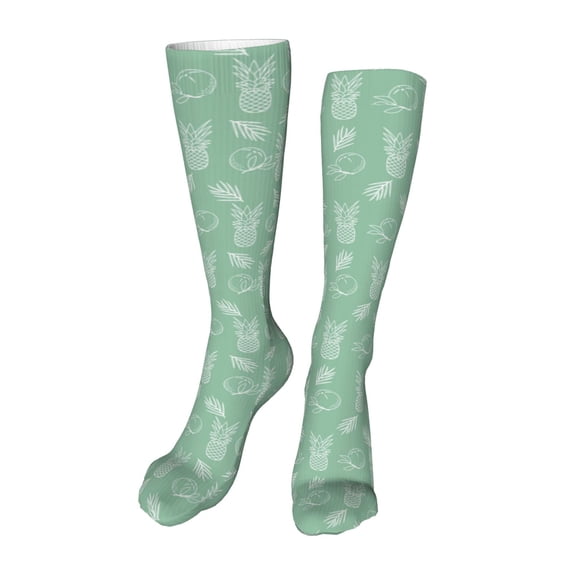 Honeii Tropical Pineapple Print Calf Socks Sports Socks Seamless Toe, Trouser Socks,Knee High Long Socks for Women and Men-One Size