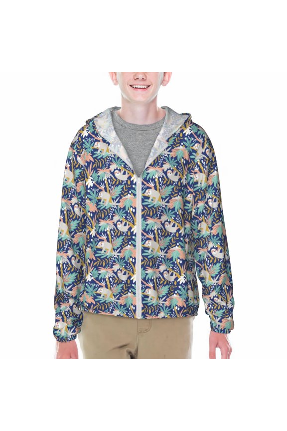 Tropical Sloth Print Sun Protection Jacket Hooded Cooling Shirt with Pockets Hiking Outdoor Performance-XX-Large