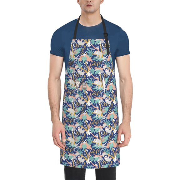 Honeii Tropical Sloth Print Waterproof Apron, Adjustable Kitchen Apron with Pockets,for Gardening, Dishwashing, Meat Processing, Car Washing, and Pet Grooming