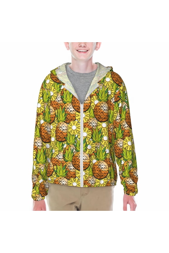 Tropical Summer Fruit Print Sun Protection Jacket Hooded Cooling Shirt with Pockets Hiking Outdoor Performance-Large