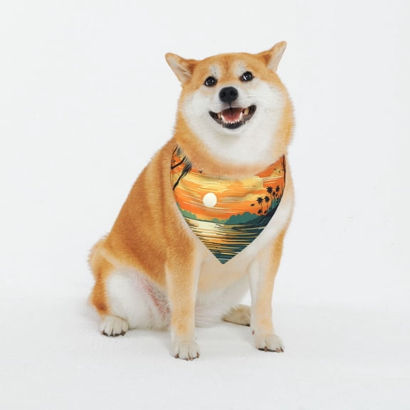 Honeii Tropical Sunset Paradise Pattern Pet Scarf for Small Dogs and Cats,Washable Triangle Dog Scarfs with Adjustable Buckle,Dog Bandana-X-Large