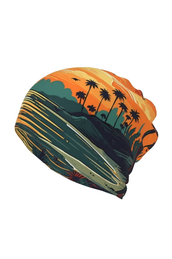 Tropical Sunset Paradise Print Winter Beanie Daily Hat - Thermal Polar Fleece Ski Running Hat Skull Cap for Men and Women,Beanie